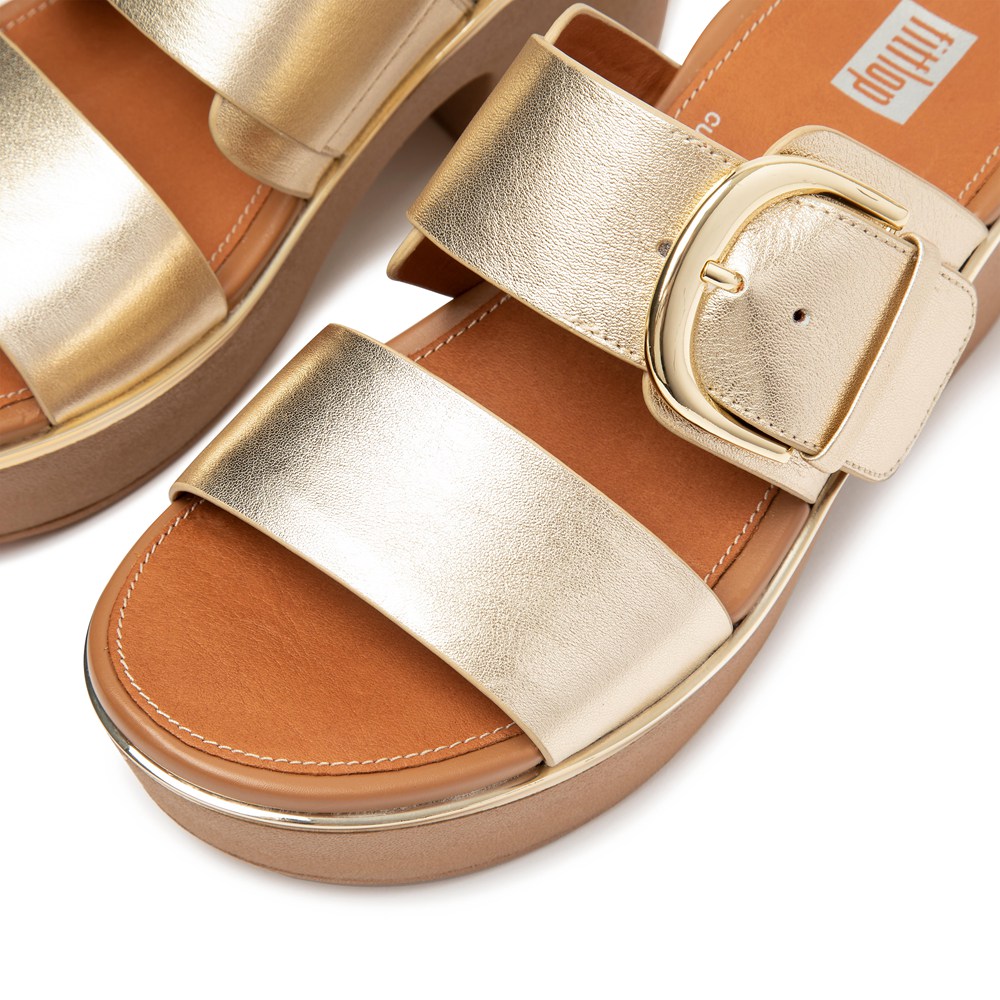 Fitflop Womens Platforms Gold - Pilar Mixed-metallics Leather Slide - 65BCZKWHF